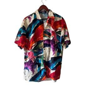 Vintage look men’s abstract print short sleeve casual button up xlarge